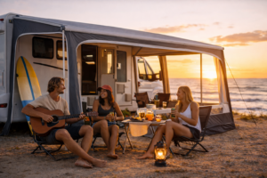 auvent couché du soleil camping car van vanlife auvent couché du soleil camping car van vanlife